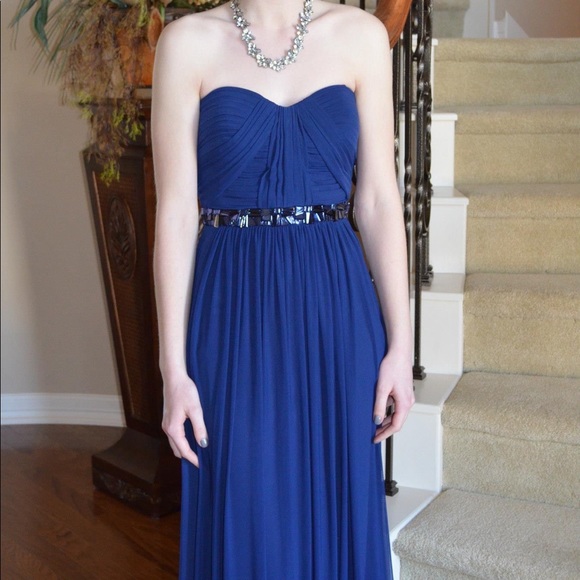 La Femme Strapless Prom Dress with Gem Detailing in Navy Size 0 - Picture 5 of 6